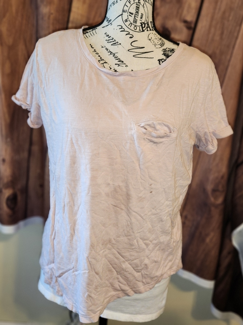 H&M Light Pink Short Sleeve W Faux Pocket Tee